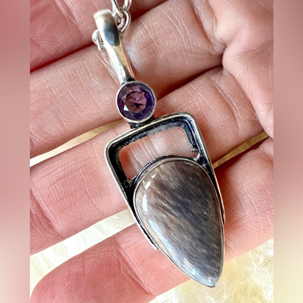 925 Lunar Energy Chocolate Moonstone Pendant Necklace